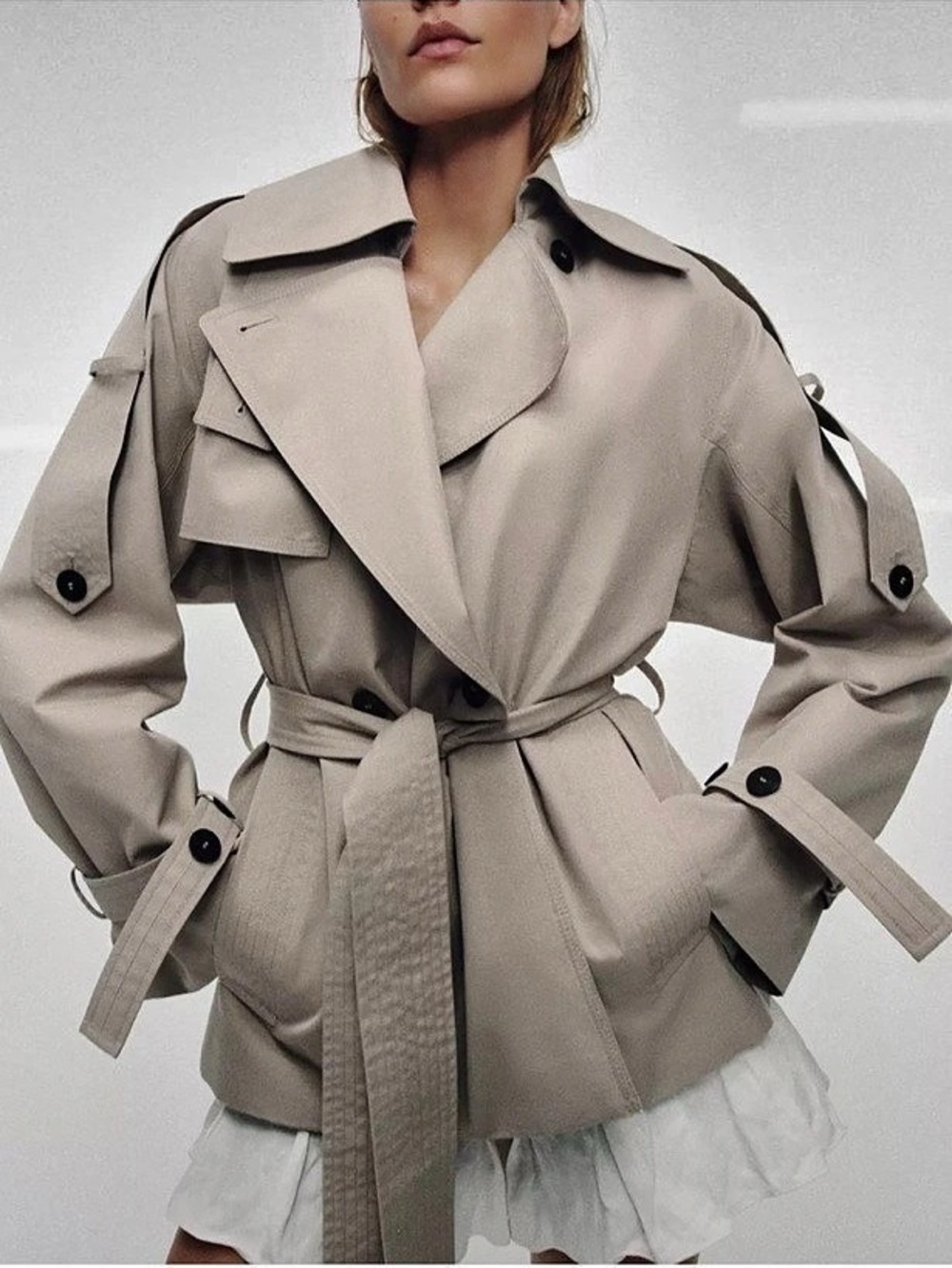 Zara ZW Collection Short Belted Trench Coat Belted Trench Coat in Beige Size
